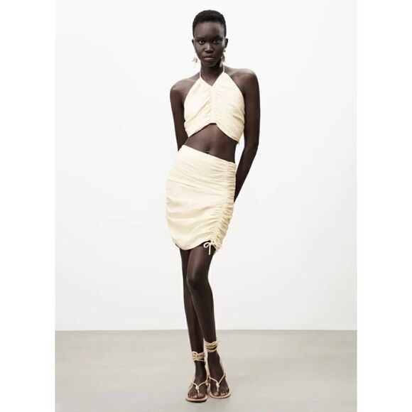 NWT Zara Draped Ruched High Waisted Mini Skirt in Ecru/Cream, Size Small - Picture 9 of 16